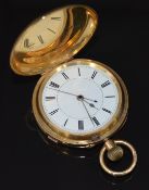 Unnamed 18ct gold keyless winding full hunter chronograph or doctor's pocket watch with blued centre