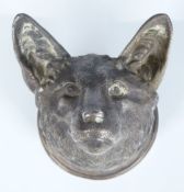 Asprey hallmarked silver novelty fox mask stirrup cup, London 1988, height 12cm, diameter of rim
