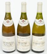 Three bottles of classic French white wines from Bouchard Père et Fils, Cote D'or, comprising