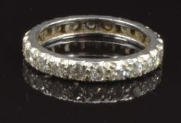Art Deco platinum eternity ring set with 22 round cut diamonds, each approximately 0.1ct, with