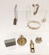 A silver ingot, bracelet and bangle, Winsor watch, Deane & Co whistle, etc