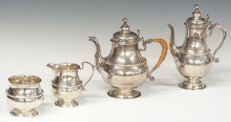 George V Mappin & Webb hallmarked silver four piece tea and coffee set, Birmingham 1913/15, height