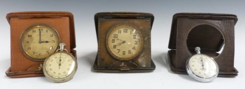 Hamilton and Inches 19thC travel clock together with one other and a spare case, together with two