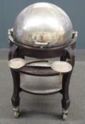 Silver plated meat serving trolley with revolving lid, spirit burner, swivel trays and undershelf,