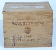 A case of twelve bottles of Warre's 1991 Vintage Port