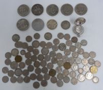 UK coins including 1899 crown, other pre-1947 silver and a hallmarked silver sovereign case