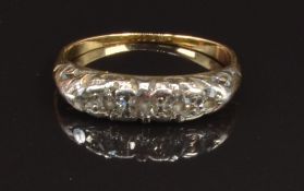 Victorian ring set with five diamonds in a scrolling setting, size L, 2.5g