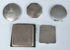 Three hallmarked silver compacts including an octagonal example, Indian white metal example with Taj