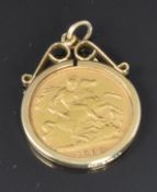 A 1903 gold half sovereign in 9ct gold pendant mount, 5.3g
