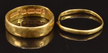 Two 22ct gold wedding bands, one Birmingham 1917, 3.3g
