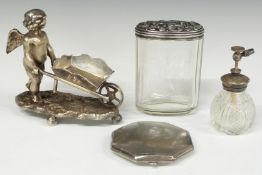 White metal octagonal compact marked silver, weight 97g all in, hallmarked silver lidded dressing