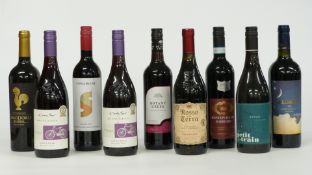 Nine bottles of assorted red wines including two Pinot Noir from Chile 2017 12% vol 75cl, Rosso