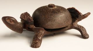 Vintage clockwork tortoise desk bell operated by pressing the head or tail, 14cm long