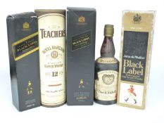Five bottles of whisky comprising Slaintheva 75cl 70 proof 40% vol, Teacher's 1 litre 43% and