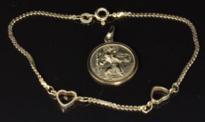A 9ct gold bracelet and a 9ct gold St Christopher, 5.3g