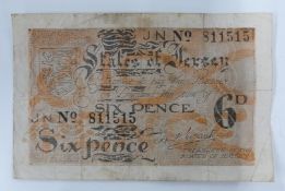 German occupation WW2 States of Jersey sixpence banknotes, signed H F Ereaut