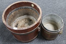 A mahogany metal bound coopered barrel together with one other small planter