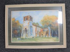A late twentieth century watercolour depicting a church by Robert Gernhan dated 1980