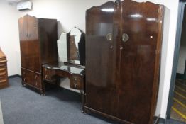 A walnut four piece bedroom suite with Vi-sprung bed base