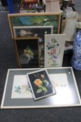 Nine assorted framed twentieth century prints - needlework panels etc