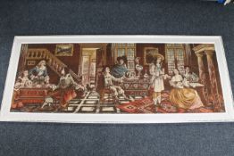 A large framed tapestry depicting figures in 18th century dress