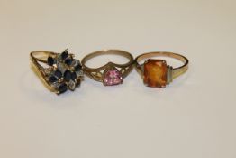 Three 9ct gold rings,