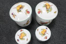 Four Royal Worcester Evesham Vale lidded kitchen storage jars