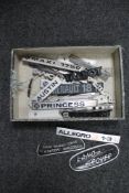 A box of 20th century car badges and plaques - Land rover, Austin Maxi, Morris,