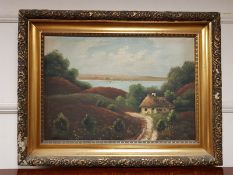 Continental school : Cottage by a lake, oil on canvas, 63 cm x 43 cm.