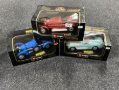 Three boxed Burago 1/18 scale die cast vehicles : Alpha Romeo Monza,