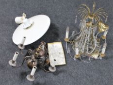 A brass five way light fitting,