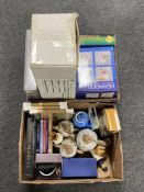 Two boxes of Christmas lights, Kenwood blender, books, prints,