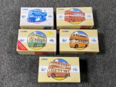 Five boxed Corgi Classics die cast buses