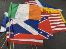 Nine flags of the world on bamboo canes