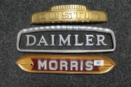 Three car plaques - Daimler,