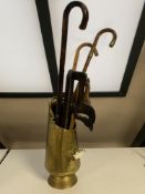 A brass porcelain handled coal scuttle,