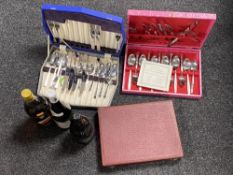 Three canteens of plated cutlery, three bottles of alcohol - Croft sherry,