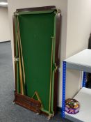A 5' slate top snooker table and a Riley scoreboard, three cues, triangle,