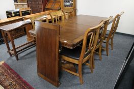 A good quality twin pedestal extending dining table, 231cm extended,