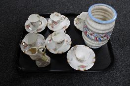A tray of Crown Ducal vase, Belleek jug, six Victorian C. T.