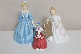 A Royal Worcester figure - Grandmother's Dress and two further Royal Doulton figures - Amanda HN