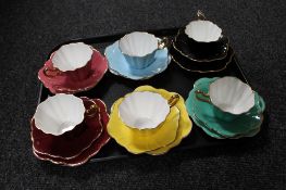 A tray of six Royal Stewart china trios