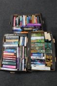 Three boxes of hardbacked and paperbacked books, novels,