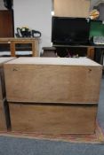 Two plywood storage boxes