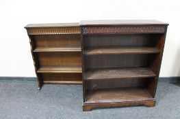 An oak effect bookcase and an oak dresser top