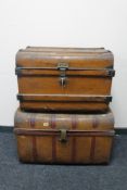 Two antique tin trunks