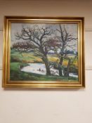 Continental School : Woodland by a stream, oil on canvas,