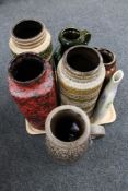 A tray of eight West German vases and jugs