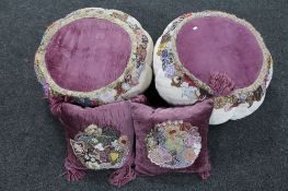 A pair of Moroccan style footstool together with a pair of matching cushions