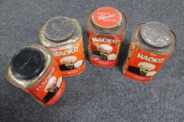 Four vintage metal Hacks tins